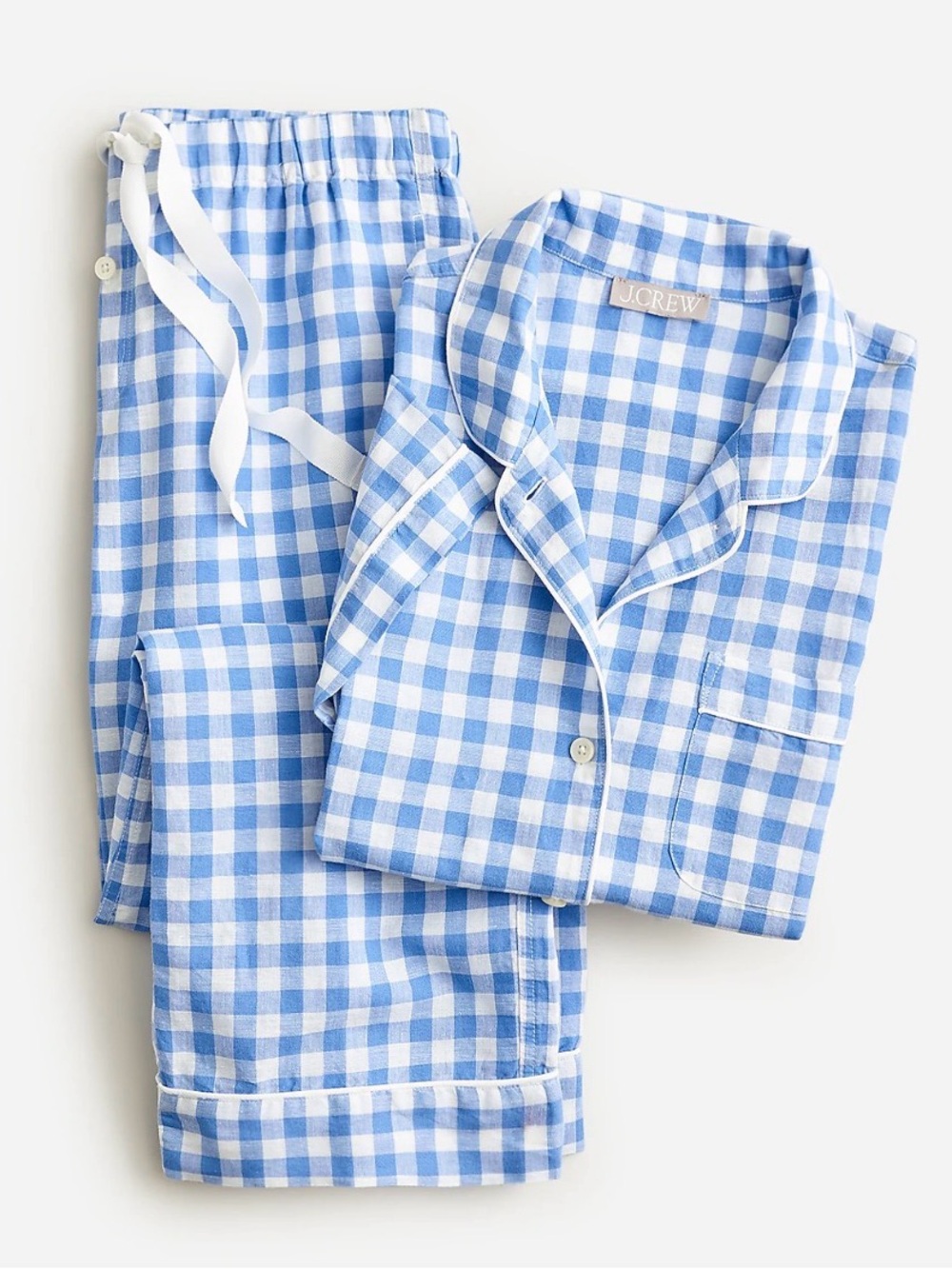 J. Crew Pajama Set Small Blue White gingham 100% cotton Lightweight breathable